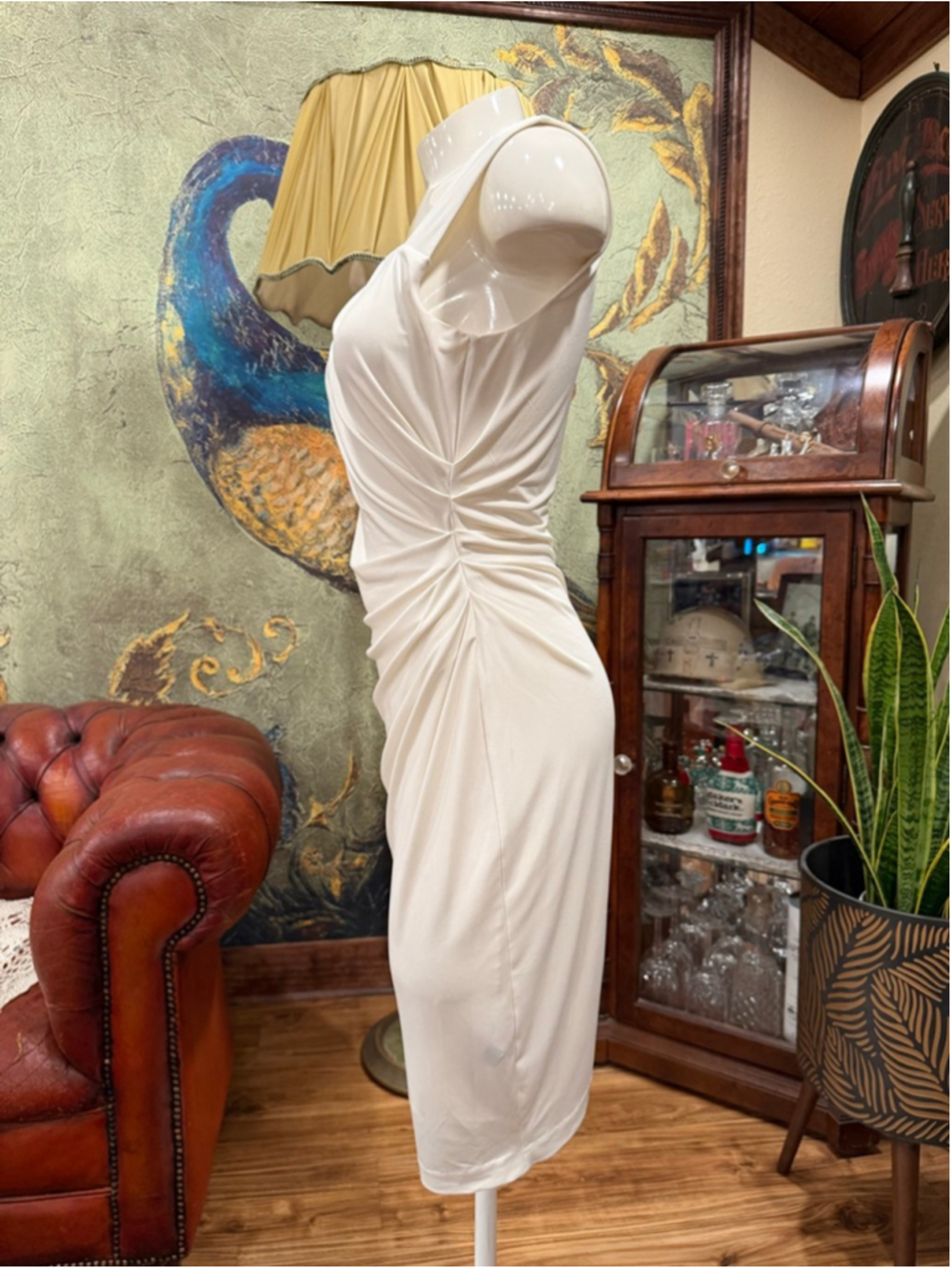 Victoria’s Secret White Asymmetrical Ruched Cocktail Dress Sophisticated Sp - Picture 5 of 13